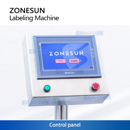 ZONESUN ZS-TB716Z Flat Labeling Machine for Top and Bottom Labeling with Adjustable Heads and Conveyor System for Food Cosmetics Electronics