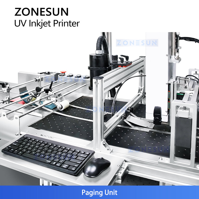ZONESUN ZS-SUV1 Automatic Industrial UV Inkjet Printer with Paging Machine for Flat Pouches and Paper Boxes