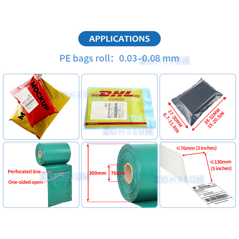 ZONESUN ZS-TB103 Automatic Courier Bag Sealer Plastic Pouch Sealing Machine Integrated Labeling Express Product Packaging