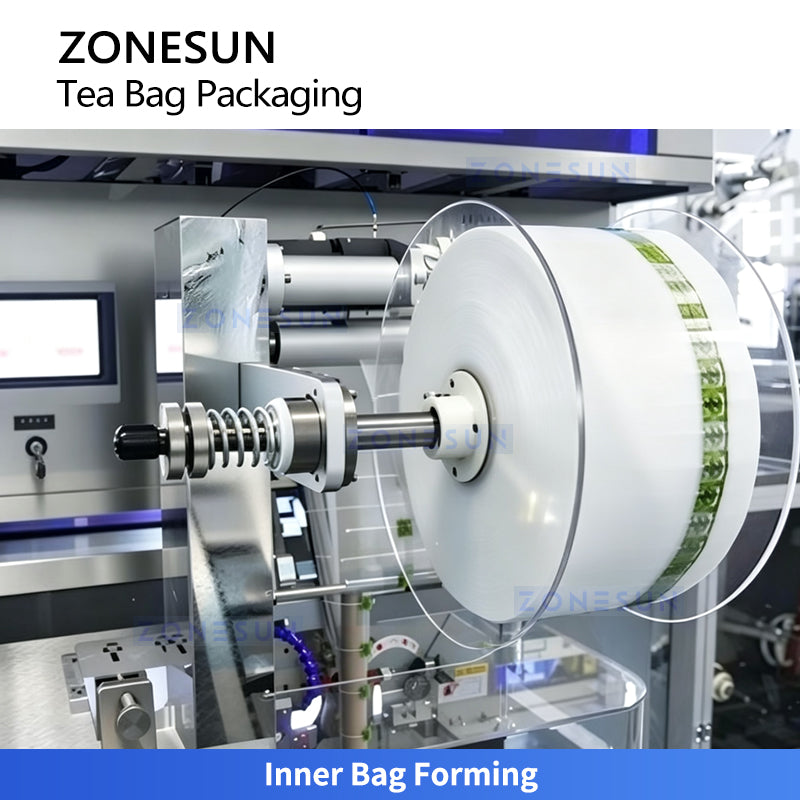 ZONESUN ZS-FS80 Automatic Pyramid Tea Bag Inner; Outer Packaging Machine for Loose Leaf Tea, Herbal Tea