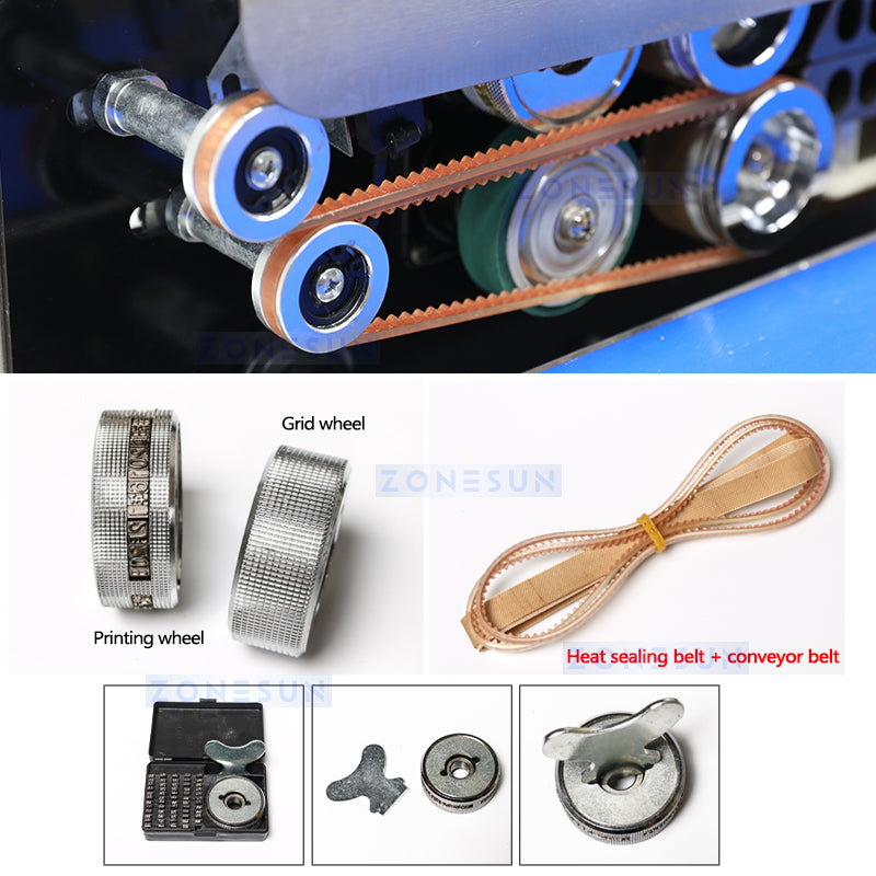 ZONESUN ZS-FR770 ML Continuous Film Sealing Machine with Printing, Adjustable Speed,and Temp Control