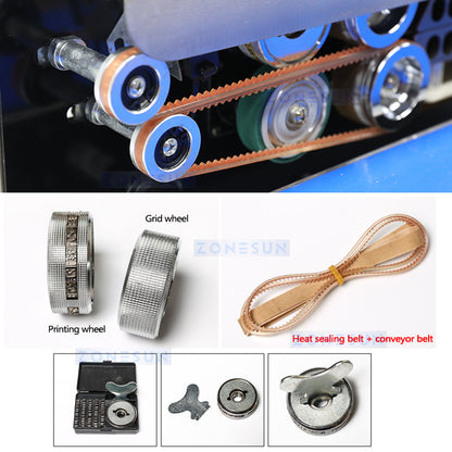 ZONESUN ZS-FR770 ML Continuous Film Sealing Machine with Printing, Adjustable Speed,and Temp Control