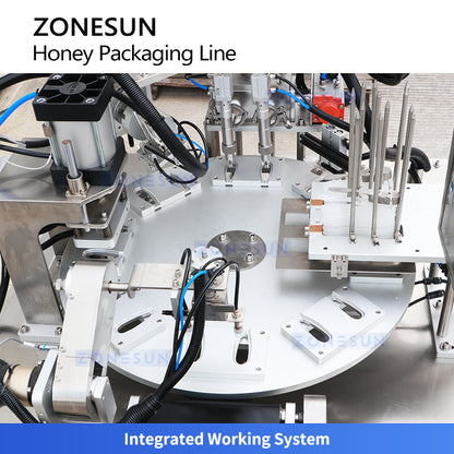 ZONESUN ZS-AFCL10: Full Automatic Servo Honey Spoon Filling, Sealing & Cutting Production Line