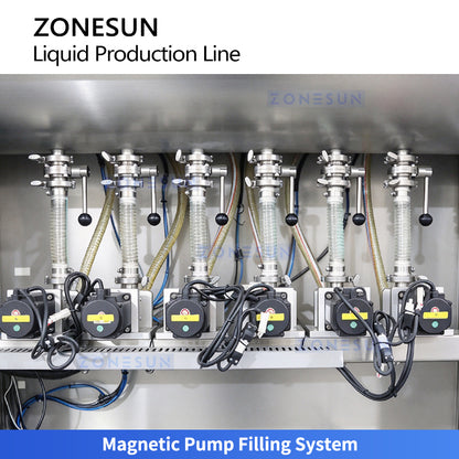 ZONESUN ZS-FAL180G11 Automatic 6-Head Magnetic Pump Liquid Filling, Tracking Capping and Labeling Production Line