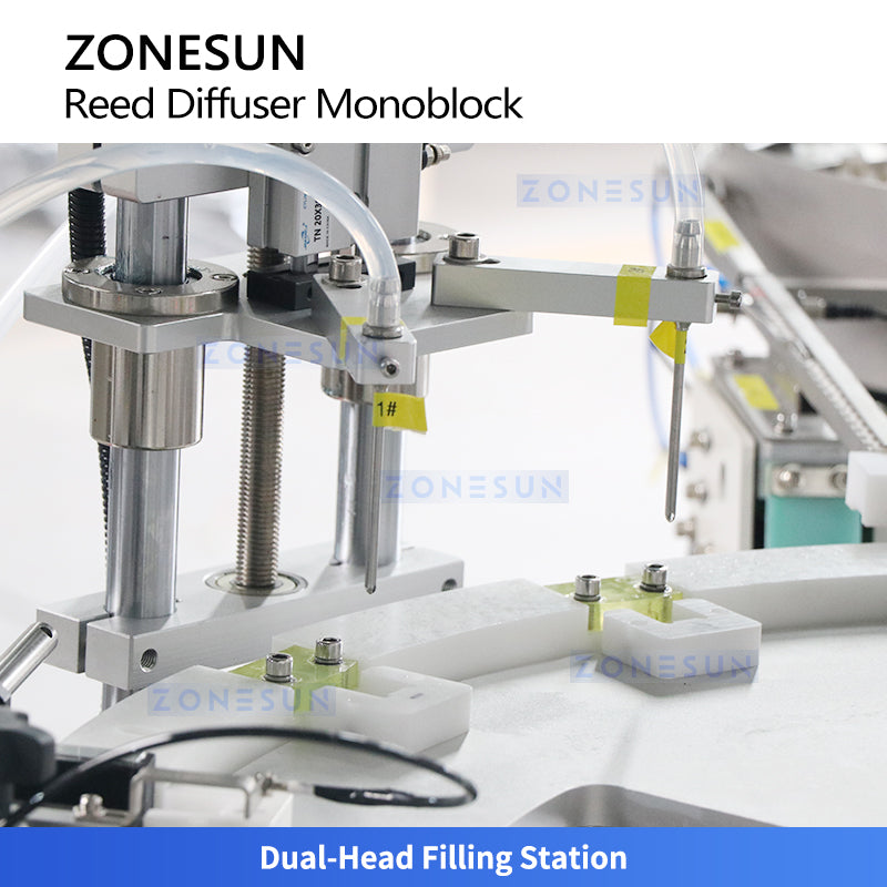Fragrance Automation: ZONESUN ZS-AFC33B4 Reed Diffuser Filling & Stick Insertion Capping Machine