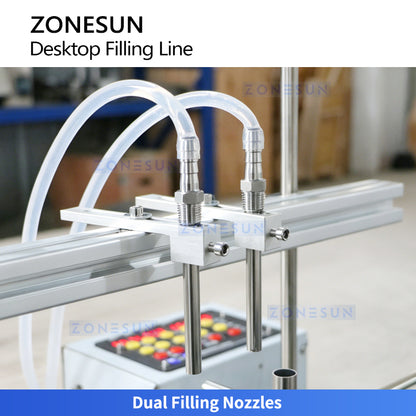 Efficient & Compact: ZONESUN ZS-FAL180DT Desktop Dual-Head Filling Capping Line for Juice &Cosmetics