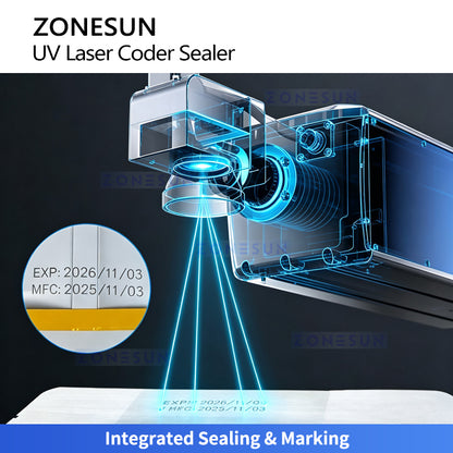 ZONESUN ZS-FR100LC Continuous Band Sealer with UV Laser Coding for Bag Packaging