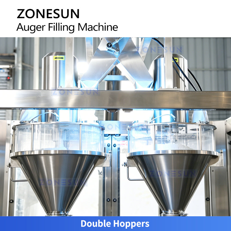 Double Speed:ZONESUN ZS-FM5D Automatic Dual Head Auger Protein & Spice Powder Bottle Filling Machine