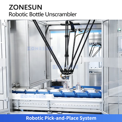 ZONESUN ZS-LPR40 Automatic Robotic Bottle Unscrambler with Vision Detection and Recirculating Feeding System
