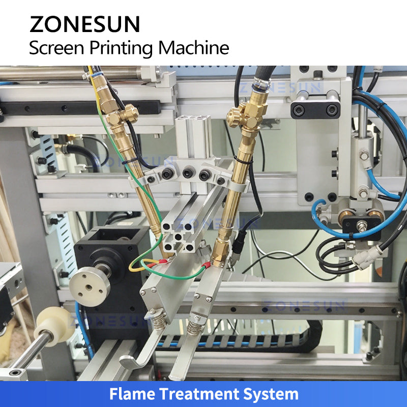 ZONESUN ZS-SWP5 Automatic Dual-Color Screen Printing Machine for Bottles with Flame Treatment and UV Curing