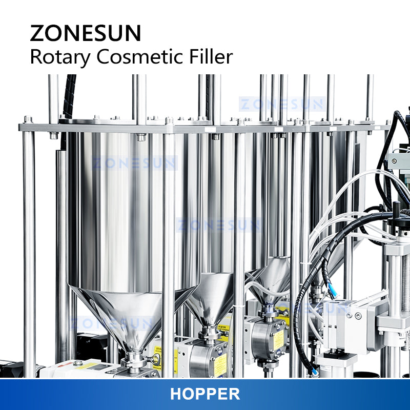 ZONESUN ZS-RSV4 Automatic Rotary 4-Color Cream Filling Machine for Cosmetic Jars and Food Pastes with 5–100ml Capacity