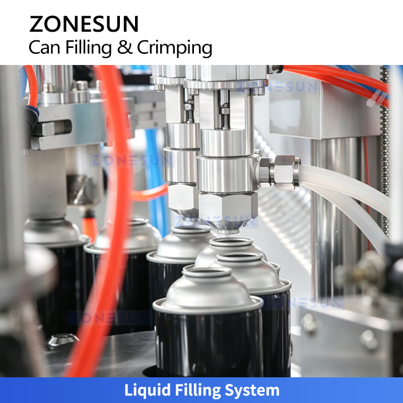 ZONESUN ZS-QW1600D Automatic Aerosol Can Filling Crimping Machine with Valve Feeder