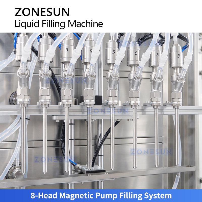 ZONESUN ZS-YTMP80D 8-Head Magnetic Pump Liquid Filling Machine with Suck-Back Nozzles