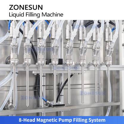 ZONESUN ZS-YTMP80D 8-Head Magnetic Pump Liquid Filling Machine with Suck-Back Nozzles