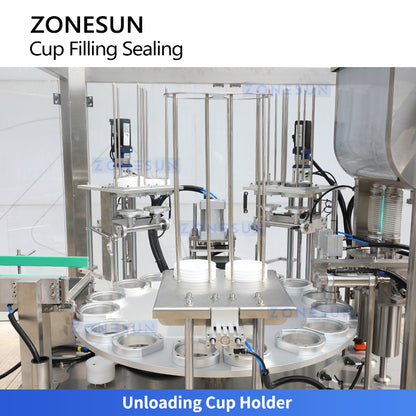 Full Automation: ZONESUN ZS-AFS02R Rotary Yogurt & Sauce Cup Filling, Sealing & Capping Machine