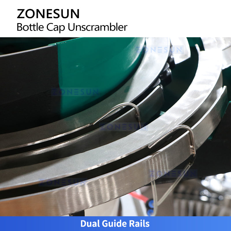 Stable Feeding: ZONESUN ZS-LP5 Automatic Dual-Rail Vibratory Cap Unscrambler for Capping Lines