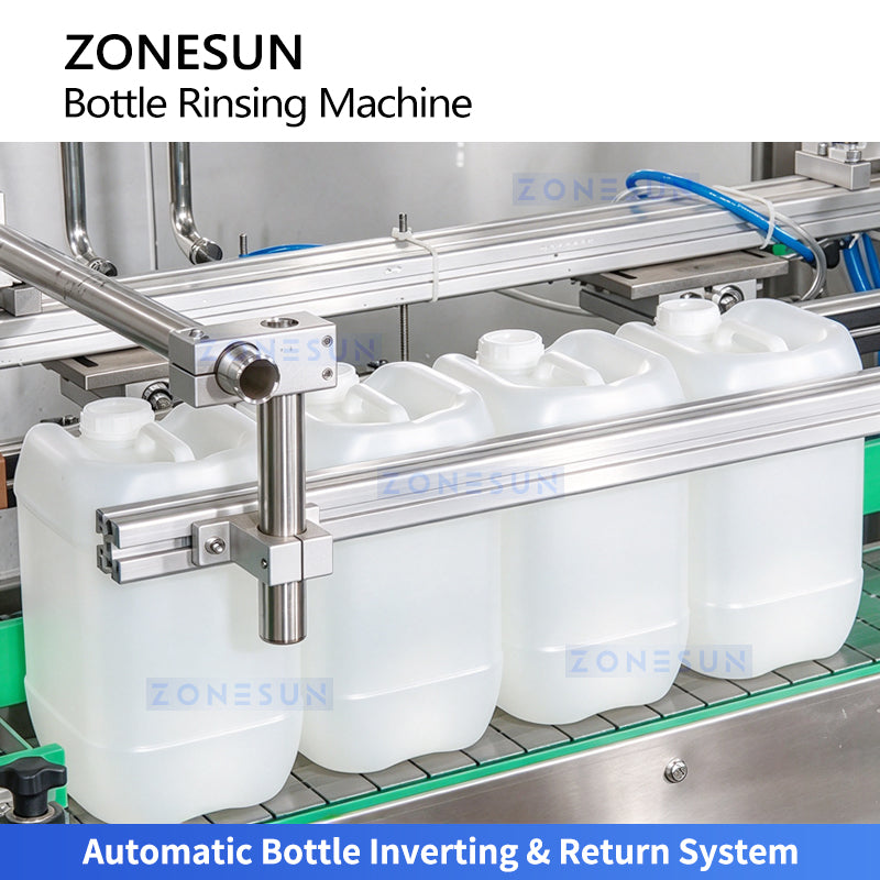 ZONESUN ZS-WB4 Automatic 4-Head Bottle Rinsing Machine with 180° Bottle Inverting System for Internal Bottle Cleaning