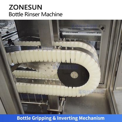 Thorough Cleaning: ZONESUN ZS-WB02A Automatic Water & Air Inverted Bottle Rinser Packaging Line