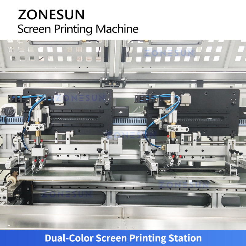 ZONESUN ZS-SWP5 Automatic Dual-Color Screen Printing Machine for Bottles with Flame Treatment and UV Curing