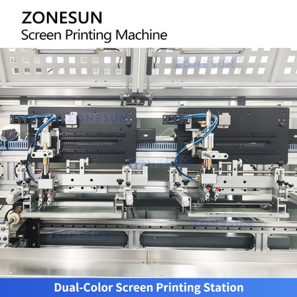 ZONESUN ZS-SWP5 Automatic Dual-Color Screen Printing Machine for Bottles with Flame Treatment and UV Curing