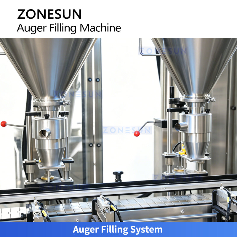 Double Speed:ZONESUN ZS-FM5D Automatic Dual Head Auger Protein & Spice Powder Bottle Filling Machine