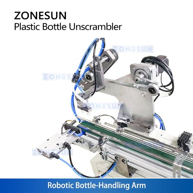 ZONESUN ZS-LP250S: Robotic Plastic Bottle Unscrambler for Irregular, Square & Flat Bottles