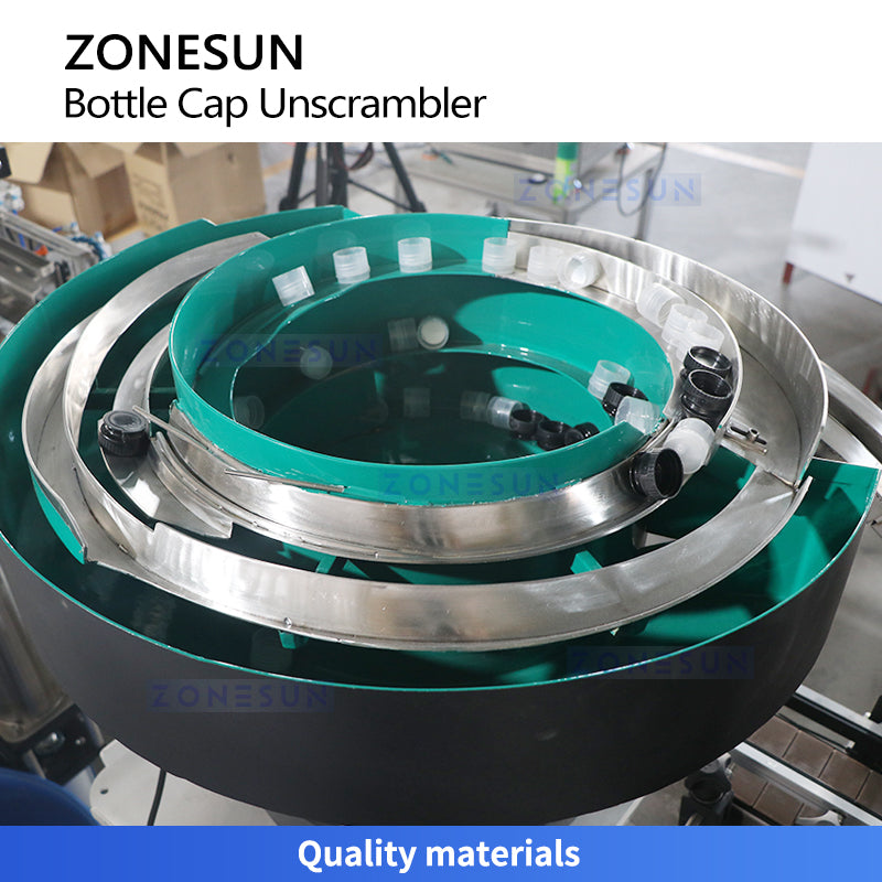 Stable Feeding: ZONESUN ZS-LP5 Automatic Dual-Rail Vibratory Cap Unscrambler for Capping Lines