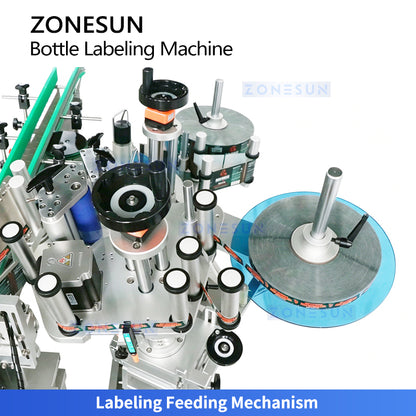 Dual-Labeling: ZONESUN ZS-TB822L2 Automatic Neck & Body Labeling Machine for Beer & Cosmetic Bottles