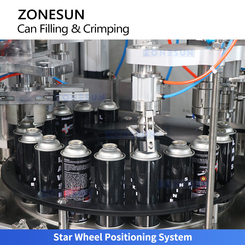 ZONESUN ZS-QW1600D Automatic Aerosol Can Filling Crimping Machine with Valve Feeder