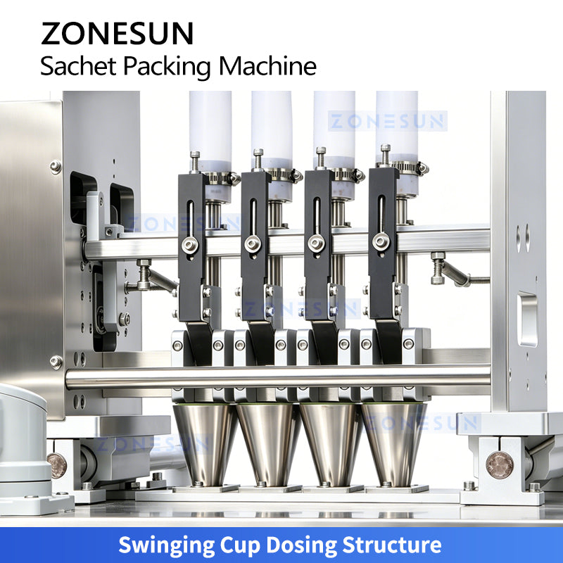  ZONESUN ZS-FS500K4 4-Lane Automatic VFFS Granule Sugar & Salt Pouch Packaging Line