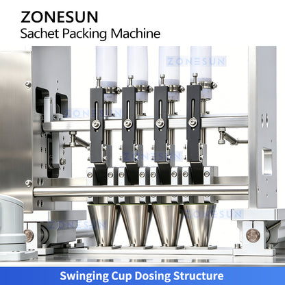  ZONESUN ZS-FS500K4 4-Lane Automatic VFFS Granule Sugar & Salt Pouch Packaging Line