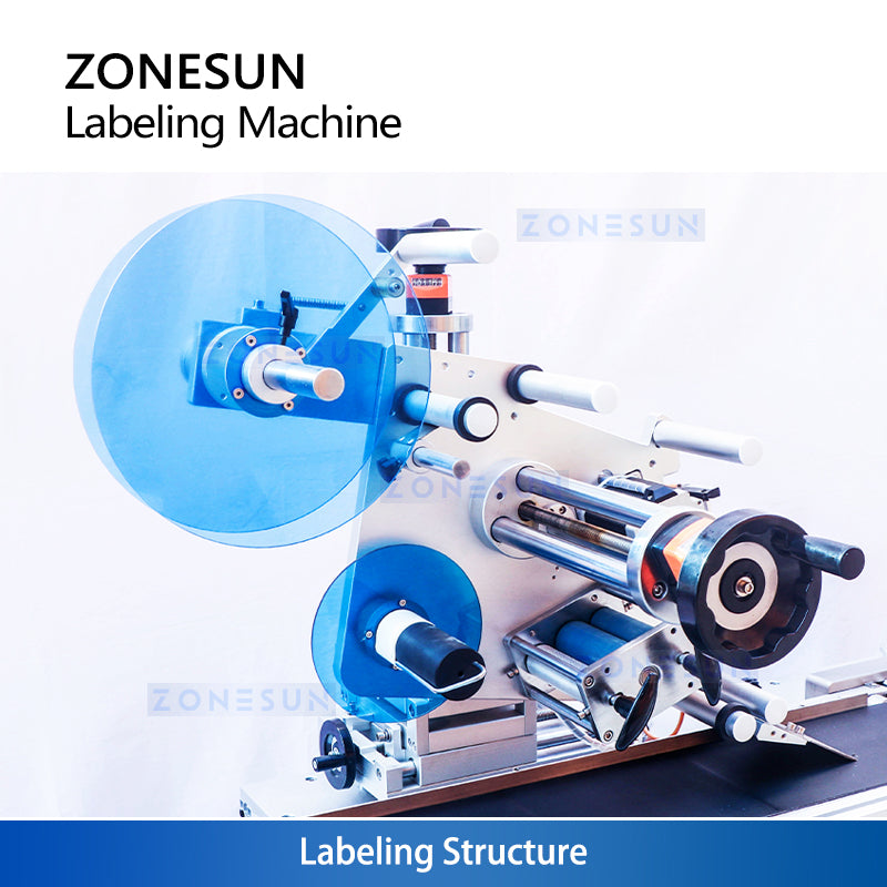 ZONESUN ZS-TB716Z Flat Labeling Machine for Top and Bottom Labeling with Adjustable Heads and Conveyor System for Food Cosmetics Electronics