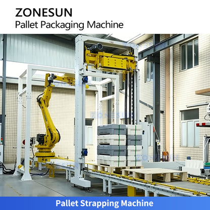 Max Efficiency: ZONESUN ZS-PWM2 Robotic Palletizing, Strapping & Rotary Arm Wrapping Production Line