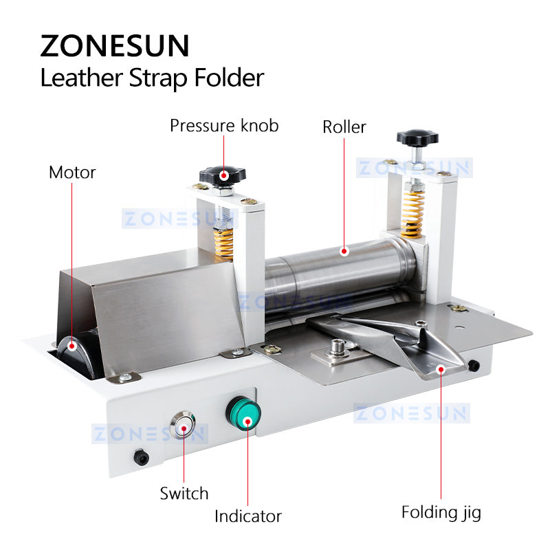 ZONESUN Manual Leather Belt Rolling Machine Shoulder Strap Leather Laminating Folding Machine ZS-LSF2