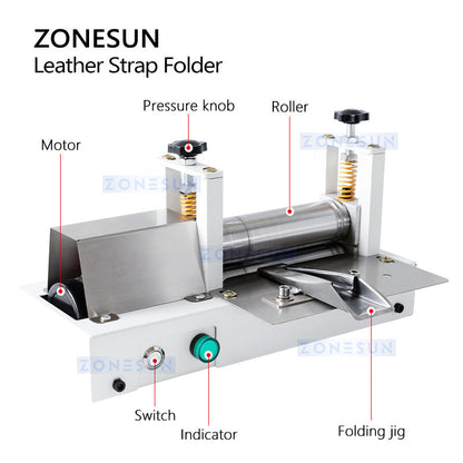 ZONESUN Manual Leather Belt Rolling Machine Shoulder Strap Leather Laminating Folding Machine ZS-LSF2