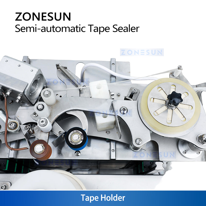 ZONESUN ZS-FH020 Semi-automatic Rotary Case Tape Sealing Machine for Biscuit Tins, Candy Containers