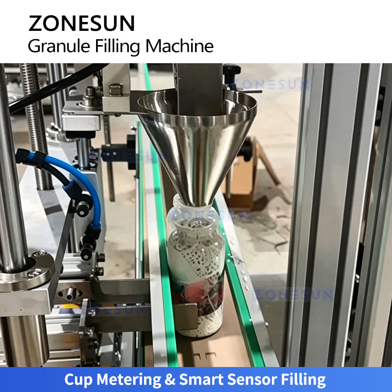 High Efficiency: ZONESUN ZS-KIS900 Automatic Volumetric Cup Grain & Nut Jar Filling Machine