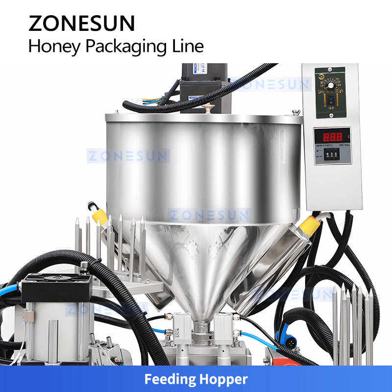 ZONESUN ZS-AFCL10: Full Automatic Servo Honey Spoon Filling, Sealing & Cutting Production Line