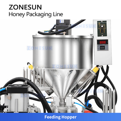 ZONESUN ZS-AFCL10: Full Automatic Servo Honey Spoon Filling, Sealing & Cutting Production Line