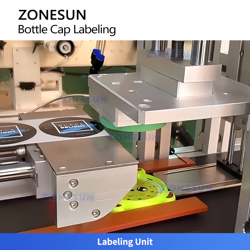 ZONESUN ZS-TB180D Automatic Labeling Machine for Concave Bottle Caps in Food & Beverage