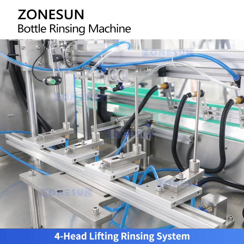 ZONESUN ZS-WB4 Automatic 4-Head Bottle Rinsing Machine with 180° Bottle Inverting System for Internal Bottle Cleaning
