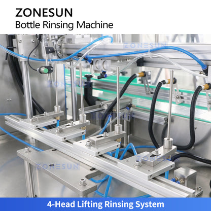 ZONESUN ZS-WB4 Automatic 4-Head Bottle Rinsing Machine with 180° Bottle Inverting System for Internal Bottle Cleaning