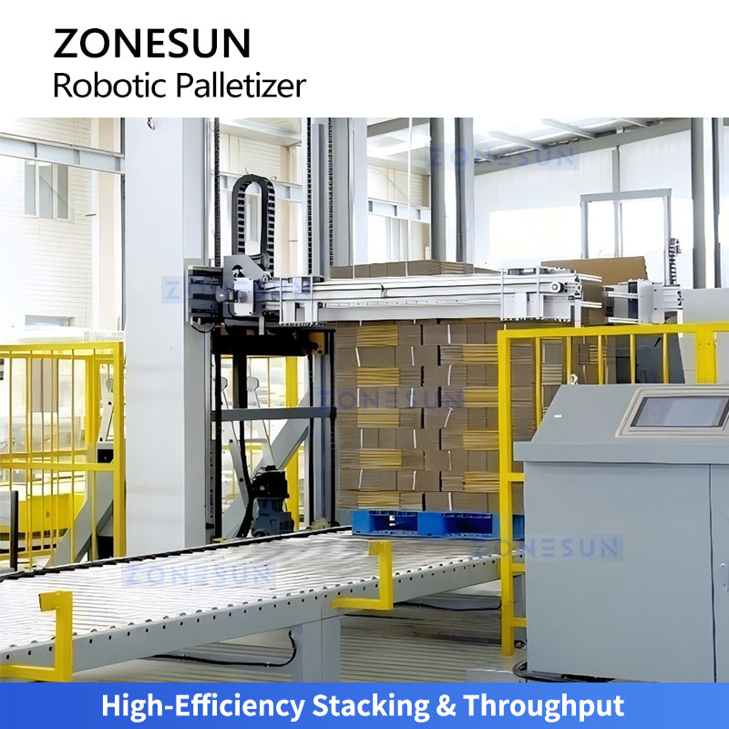 Smart Stacking: ZONESUN ZS-CSPM8 Corrugated Carton Robotic Palletizer & Sheet Placing System