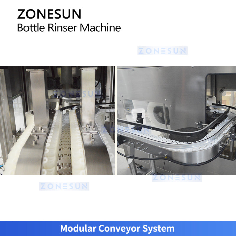 Thorough Cleaning: ZONESUN ZS-WB02A Automatic Water & Air Inverted Bottle Rinser Packaging Line