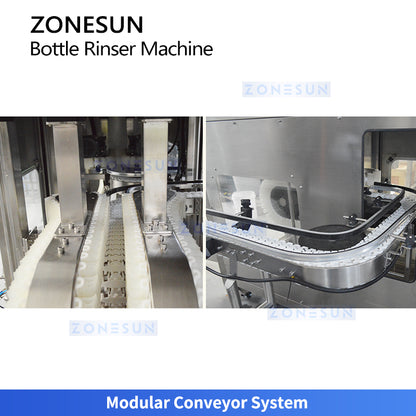 Thorough Cleaning: ZONESUN ZS-WB02A Automatic Water & Air Inverted Bottle Rinser Packaging Line