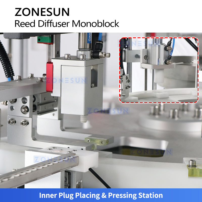 Fragrance Automation: ZONESUN ZS-AFC33B4 Reed Diffuser Filling & Stick Insertion Capping Machine