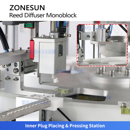 Fragrance Automation: ZONESUN ZS-AFC33B4 Reed Diffuser Filling & Stick Insertion Capping Machine