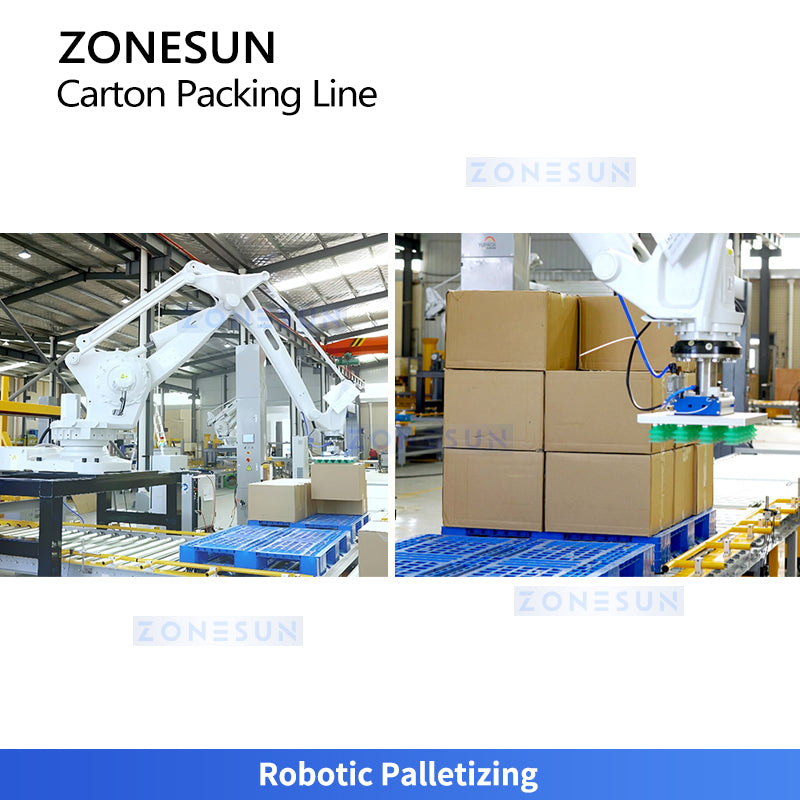 Full Automation: ZONESUN ZS-CSPM5 End-of-Line Packaging System Case Packing, Palletizing & Wrapping