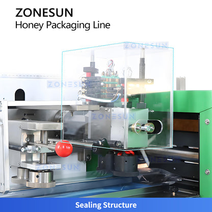 ZONESUN ZS-AFCL10: Full Automatic Servo Honey Spoon Filling, Sealing & Cutting Production Line