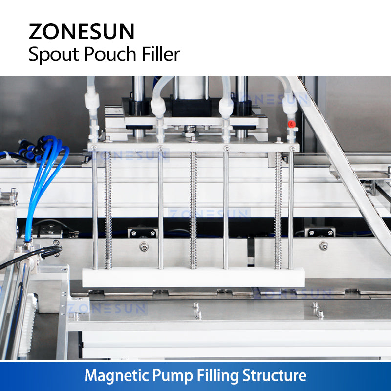 High-Speed Packaging: ZONESUN ZS-ASPM4 Automatic 4-Head Spout Pouch Liquid Filling & Capping Machine